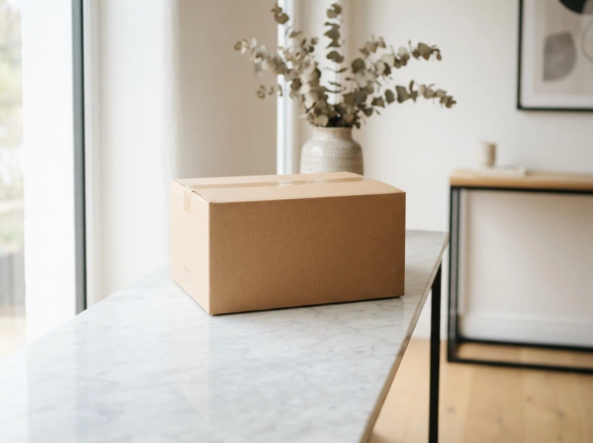 Paket på ett bord nära dörren